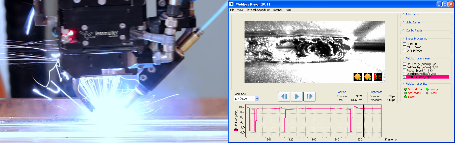 Laser weld monitoring system - Statusimages of work